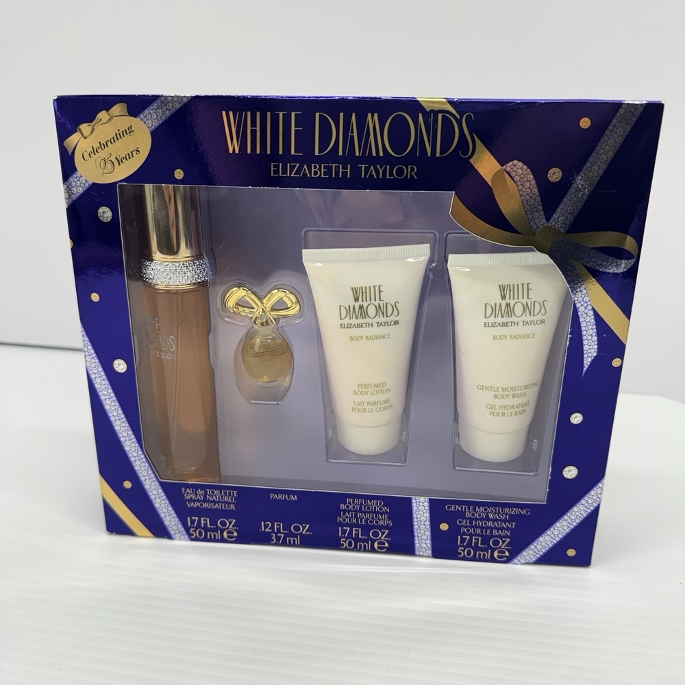 Set Of 4 Elizabeth Taylor White Diamonds Perfume Lotion Body Wash SEALED 1.7 Oz